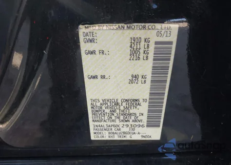 2013 Nissan Altima 2.5 Sv из США, поврежденный, VIN 1N4AL3AP6DC293096